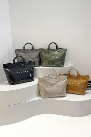 Color black Checkered Glossy PU Leather Tote Bag