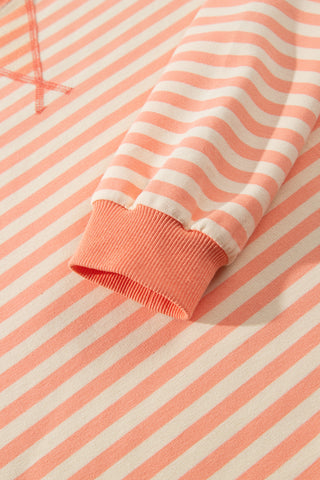 Grapefruit Orange Drop Shoulder Long Sleeve Pullover Elastic Waist Casual Short Set