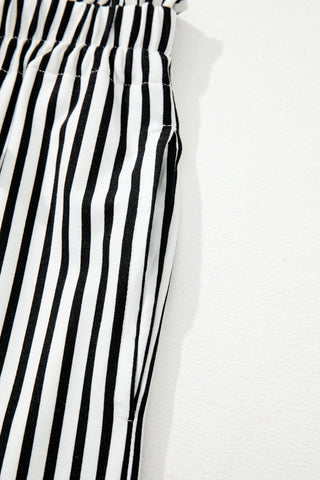 Black Stripe Tied High Waist Loose Straight Casual Pants
