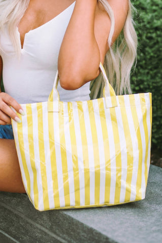 Color black Glossy Striped Vinyl Large Tote Bag (Color Varied)