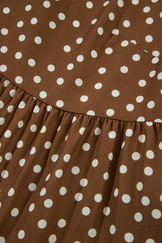 Brown V Neck Polka Dot Long Sleeve Shift Plus Size Dress
