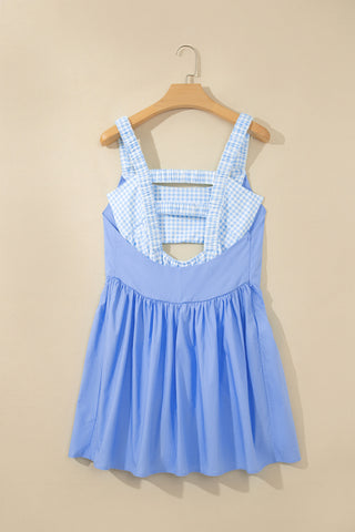 Racing Red Faux Two Piece Gingham Contrast Patchwork Loose Mini Dress