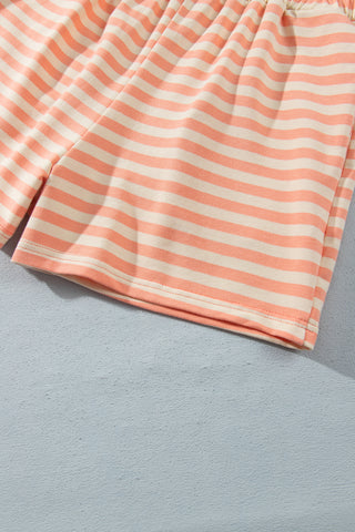 Grapefruit Orange Drop Shoulder Long Sleeve Pullover Elastic Waist Casual Short Set